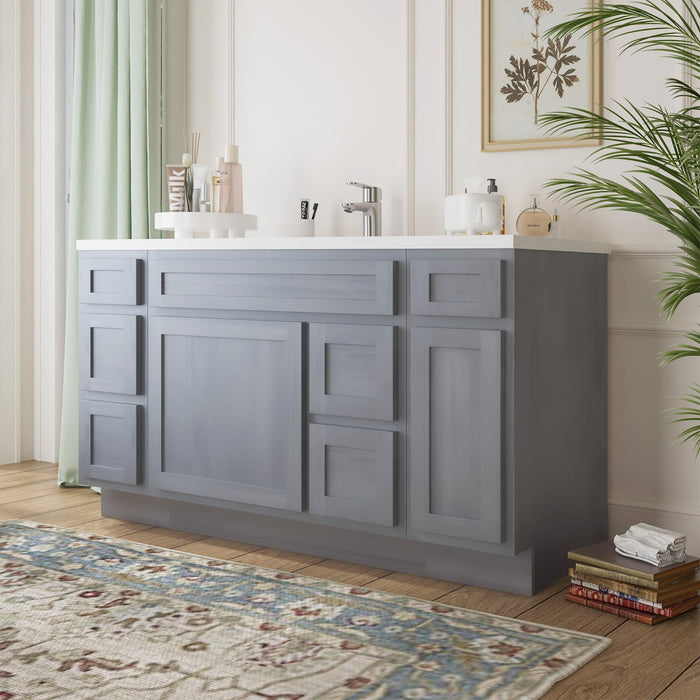 60" Oak Bathroom Vanity Cabinet without Top - 6 Drawers & 2 Doors - HomeBeyond