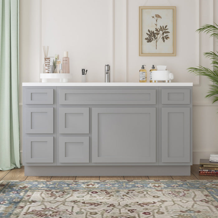 60" Oak Bathroom Vanity Cabinet without Top - 6 Drawers & 2 Doors - HomeBeyond