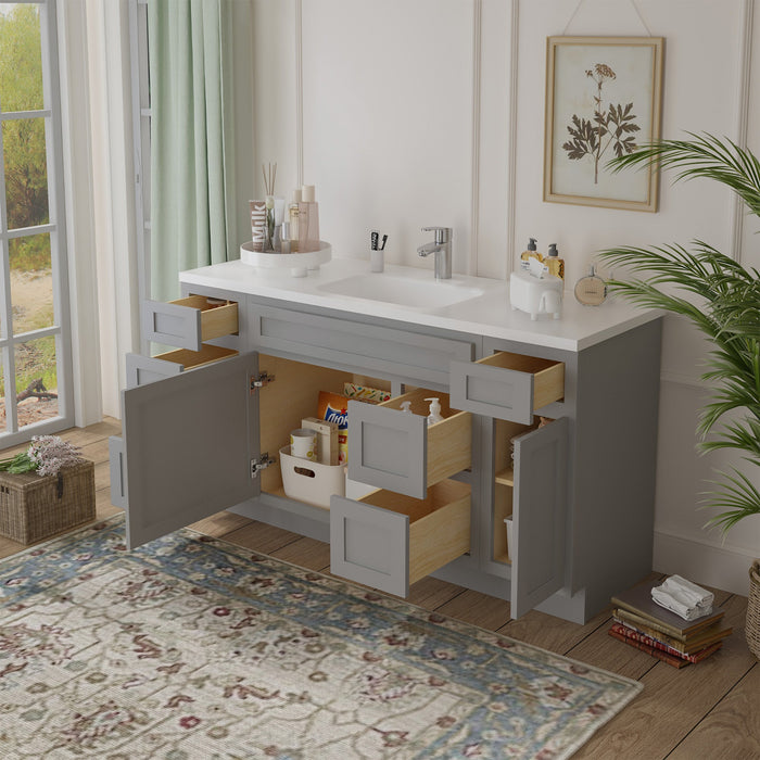 60" Oak Bathroom Vanity Cabinet without Top - 6 Drawers & 2 Doors - HomeBeyond