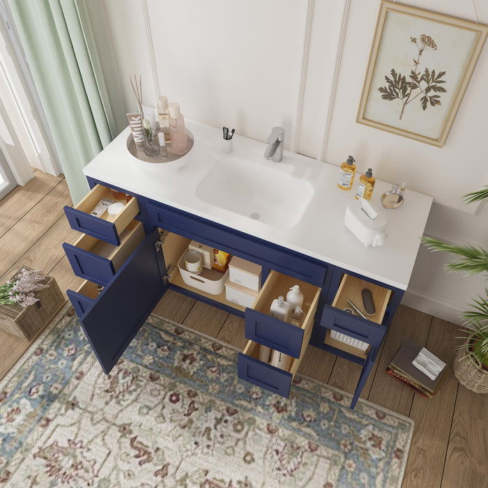 60" Oak Bathroom Vanity Cabinet without Top - 6 Drawers & 2 Doors - HomeBeyond