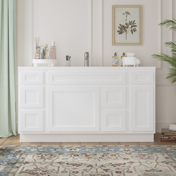 60" Oak Bathroom Vanity Cabinet without Top - 6 Drawers & 2 Doors - HomeBeyond