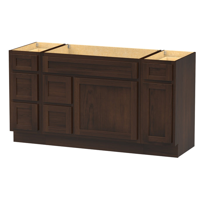 60" Oak Bathroom Vanity Cabinet without Top - 6 Drawers & 2 Doors - HomeBeyond