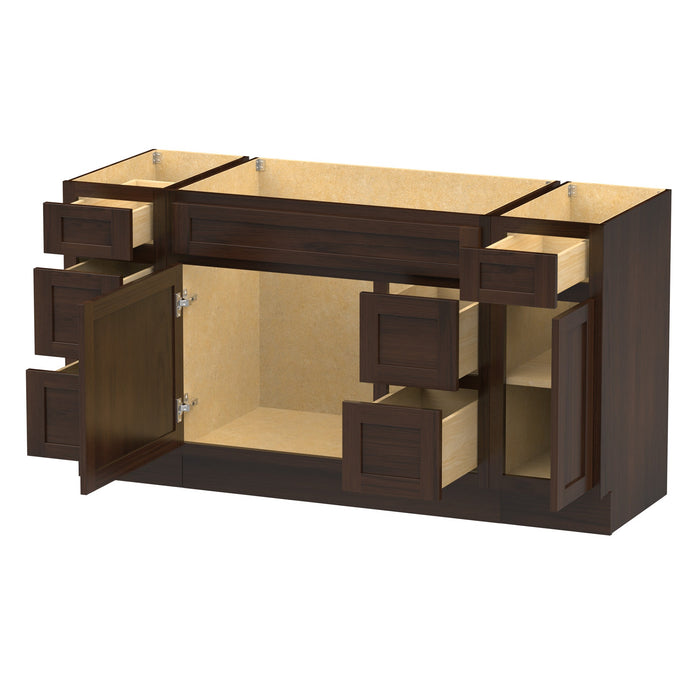 60" Oak Bathroom Vanity Cabinet without Top - 6 Drawers & 2 Doors - HomeBeyond