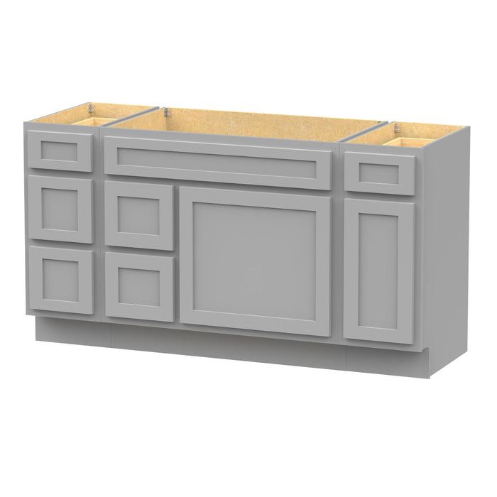 60" Oak Bathroom Vanity Cabinet without Top - 6 Drawers & 2 Doors - HomeBeyond