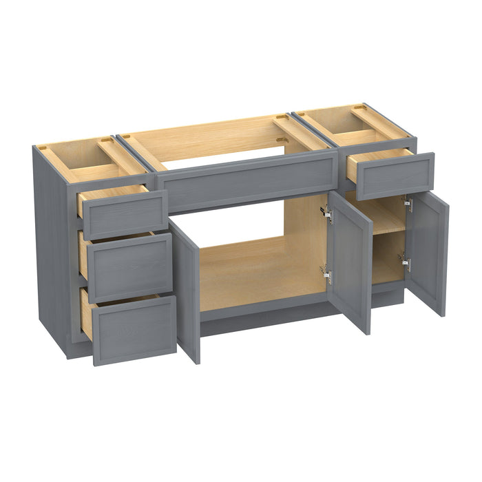 60" Plywood Bathroom Vanity Cabinet without Top - 4 Drawers & 3 Doors - HomeBeyond