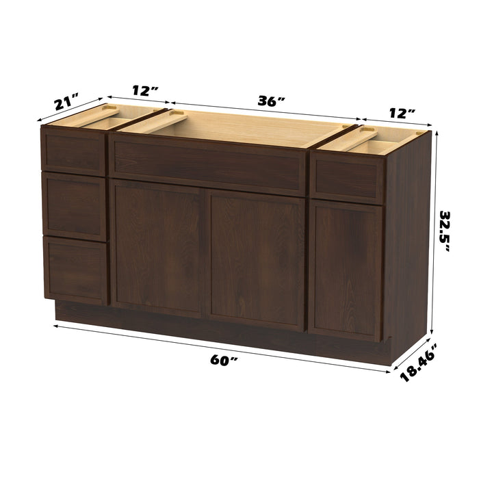 60" Plywood Bathroom Vanity Cabinet without Top - 4 Drawers & 3 Doors - HomeBeyond