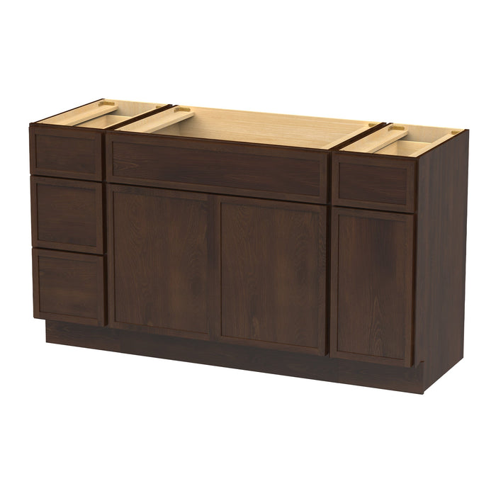 60" Plywood Bathroom Vanity Cabinet without Top - 4 Drawers & 3 Doors - HomeBeyond