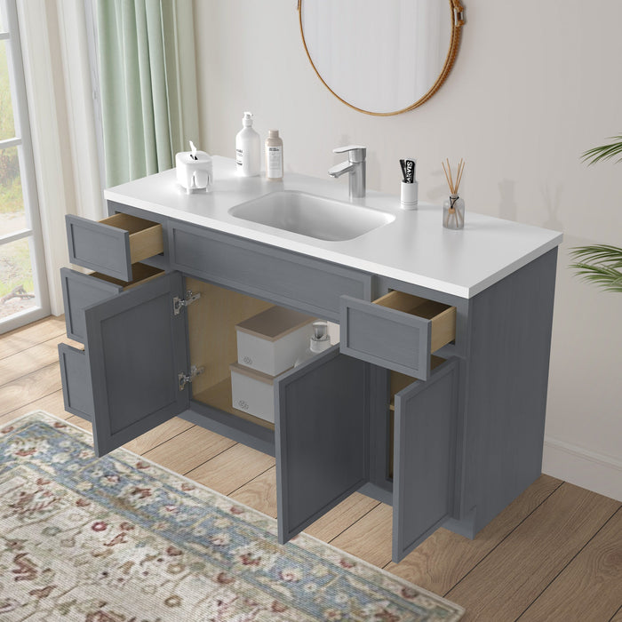 60" Plywood Bathroom Vanity Cabinet without Top - 4 Drawers & 3 Doors - HomeBeyond
