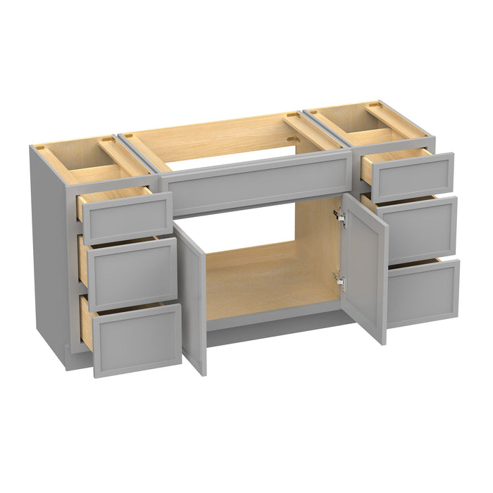 60" Plywood Bathroom Vanity Cabinet without Top - 6 Drawers & 2 Doors - HomeBeyond