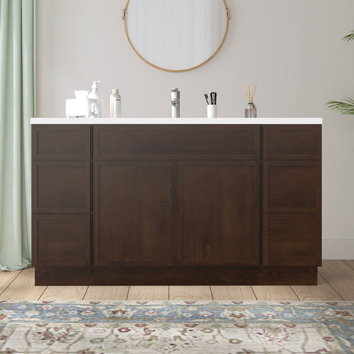 60" Plywood Bathroom Vanity Cabinet without Top - 6 Drawers & 2 Doors - HomeBeyond