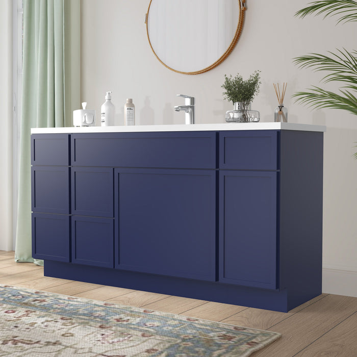 60" Plywood Bathroom Vanity Cabinet without Top - 6 Drawers & 2 Doors - HomeBeyond