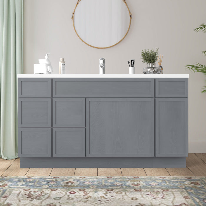 60" Plywood Bathroom Vanity Cabinet without Top - 6 Drawers & 2 Doors - HomeBeyond