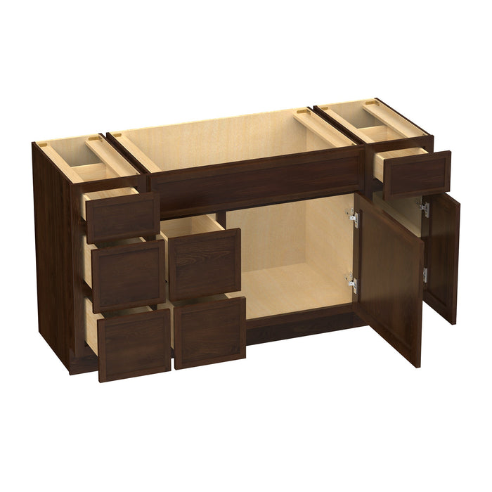 60" Plywood Bathroom Vanity Cabinet without Top - 6 Drawers & 2 Doors - HomeBeyond
