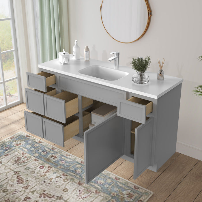 60" Plywood Bathroom Vanity Cabinet without Top - 6 Drawers & 2 Doors - HomeBeyond