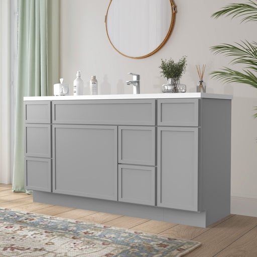 60" Plywood Bathroom Vanity Cabinet without Top - 6 Drawers & 2 Doors - HomeBeyond