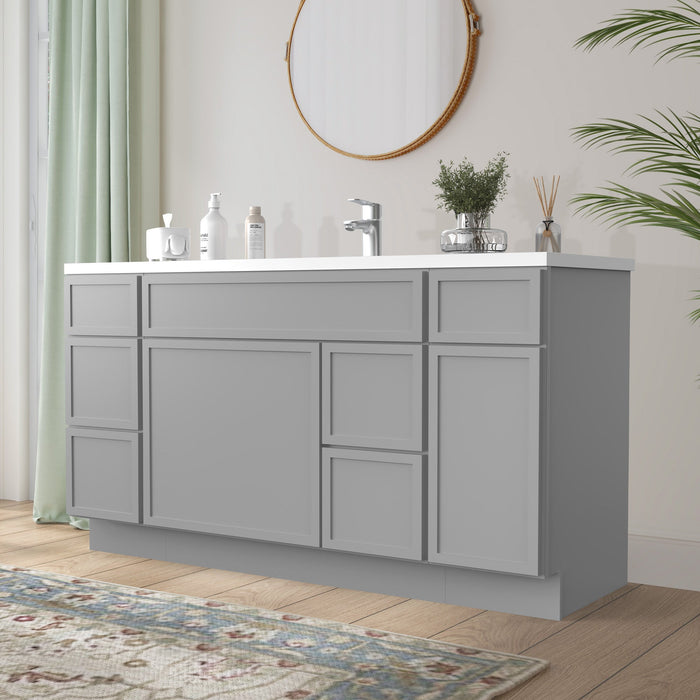 60" Plywood Bathroom Vanity Cabinet without Top - 6 Drawers & 2 Doors - HomeBeyond