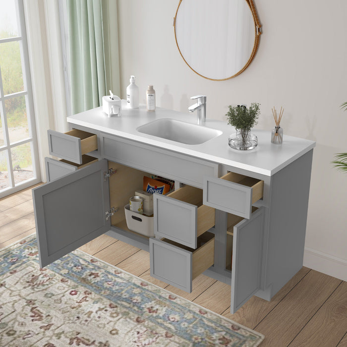 60" Plywood Bathroom Vanity Cabinet without Top - 6 Drawers & 2 Doors - HomeBeyond