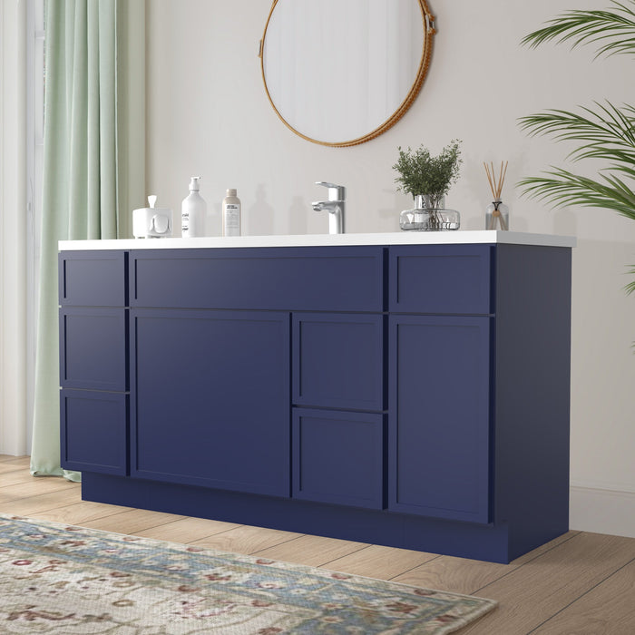 60" Plywood Bathroom Vanity Cabinet without Top - 6 Drawers & 2 Doors - HomeBeyond