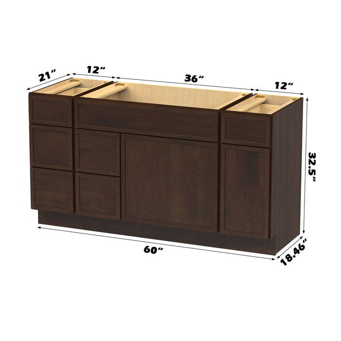 60" Plywood Bathroom Vanity Cabinet without Top - 6 Drawers & 2 Doors - HomeBeyond