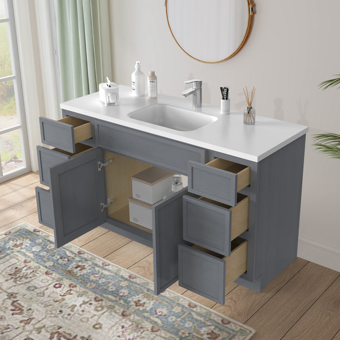 60" Plywood Bathroom Vanity Cabinet without Top - 6 Drawers & 2 Doors - HomeBeyond
