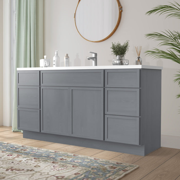 60" Plywood Bathroom Vanity Cabinet without Top - 6 Drawers & 2 Doors - HomeBeyond