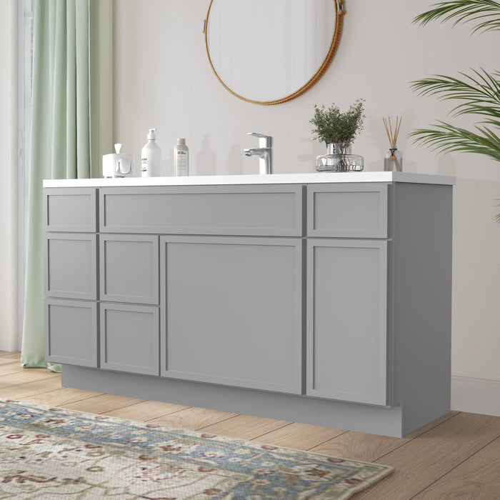 60" Plywood Bathroom Vanity Cabinet without Top - 6 Drawers & 2 Doors - HomeBeyond