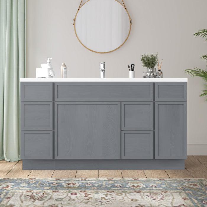 60" Plywood Bathroom Vanity Cabinet without Top - 6 Drawers & 2 Doors - HomeBeyond