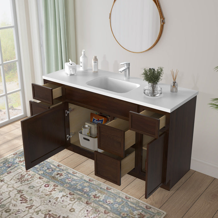 60" Plywood Bathroom Vanity Cabinet without Top - 6 Drawers & 2 Doors - HomeBeyond