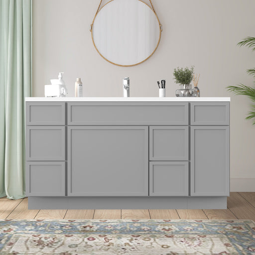 60" Plywood Bathroom Vanity Cabinet without Top - 6 Drawers & 2 Doors - HomeBeyond