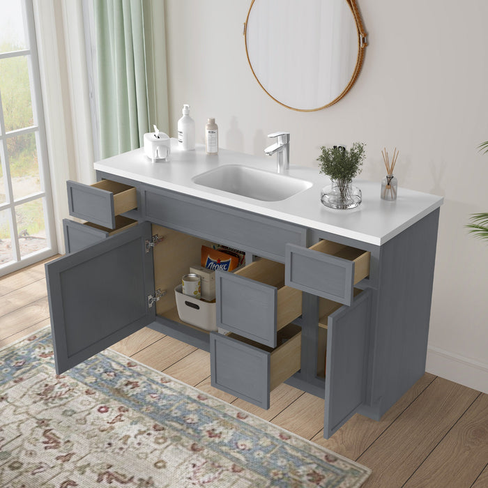 60" Plywood Bathroom Vanity Cabinet without Top - 6 Drawers & 2 Doors - HomeBeyond