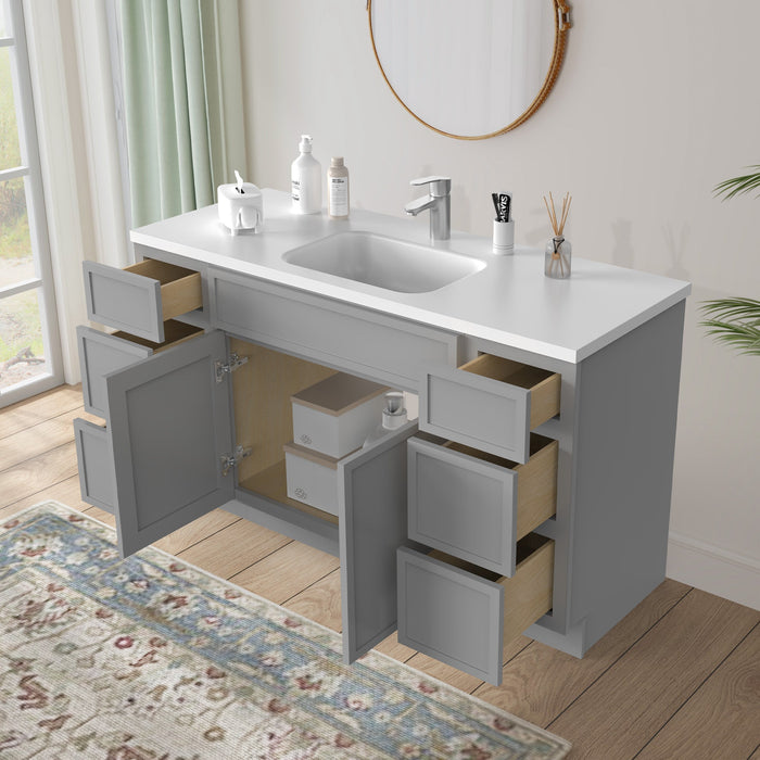 60" Plywood Bathroom Vanity Cabinet without Top - 6 Drawers & 2 Doors - HomeBeyond