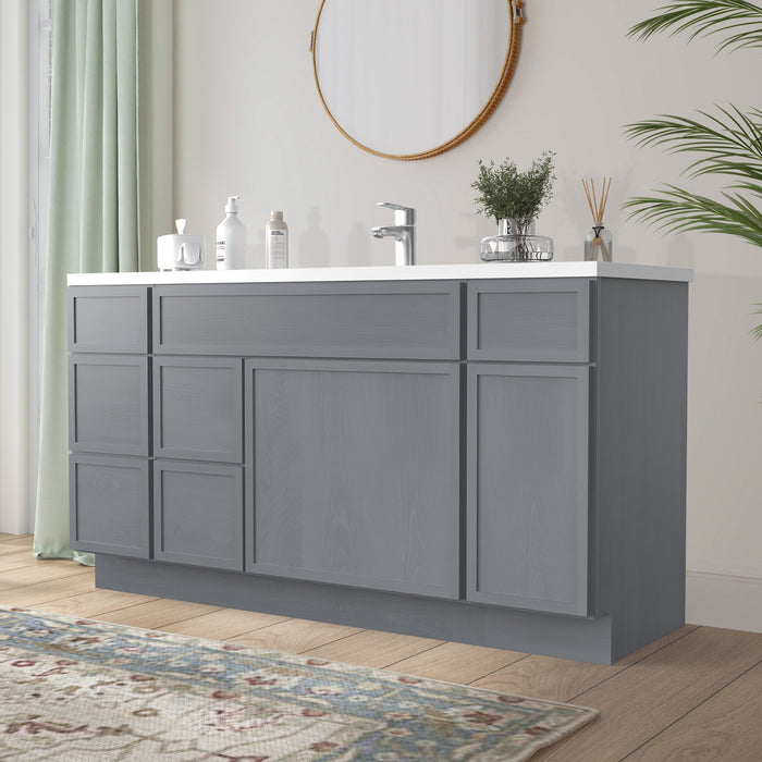60" Plywood Bathroom Vanity Cabinet without Top - 6 Drawers & 2 Doors - HomeBeyond