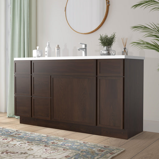 60" Plywood Bathroom Vanity Cabinet without Top - 6 Drawers & 2 Doors - HomeBeyond