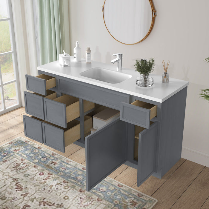60" Plywood Bathroom Vanity Cabinet without Top - 6 Drawers & 2 Doors - HomeBeyond