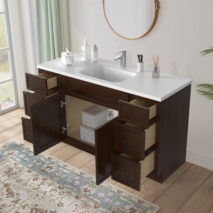 60" Plywood Bathroom Vanity Cabinet without Top - 6 Drawers & 2 Doors - HomeBeyond