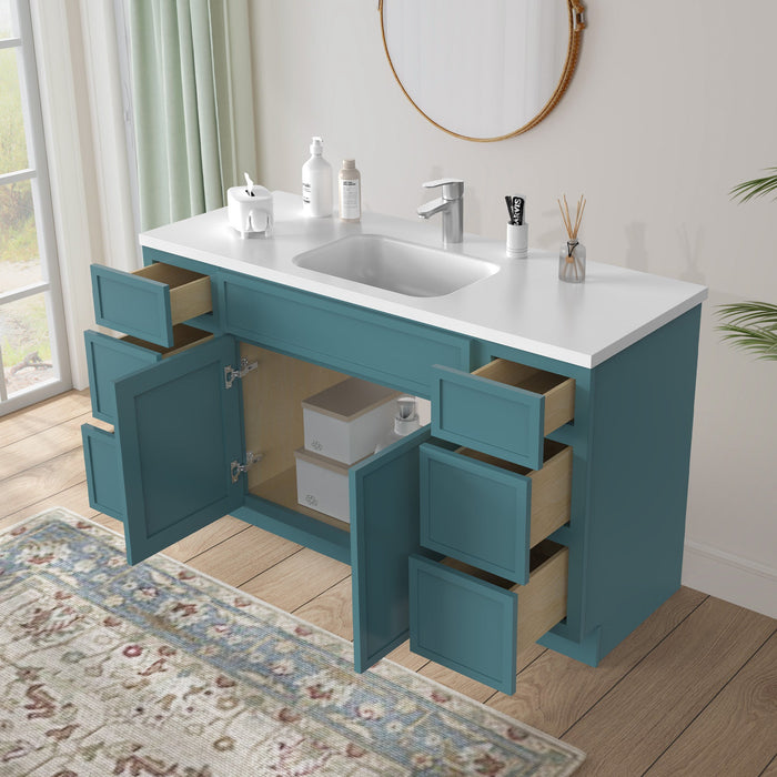 60" Plywood Bathroom Vanity Cabinet without Top - 6 Drawers & 2 Doors - HomeBeyond