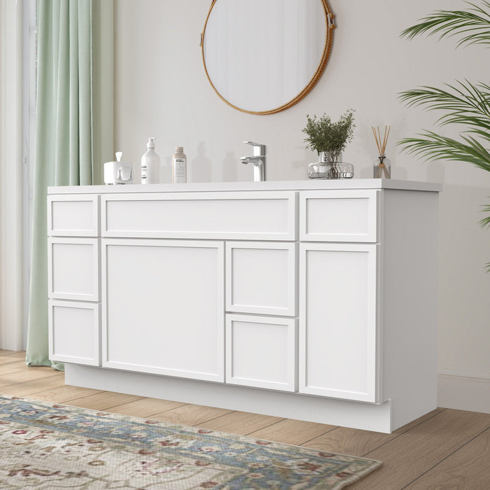 60" Plywood Bathroom Vanity Cabinet without Top - 6 Drawers & 2 Doors - HomeBeyond