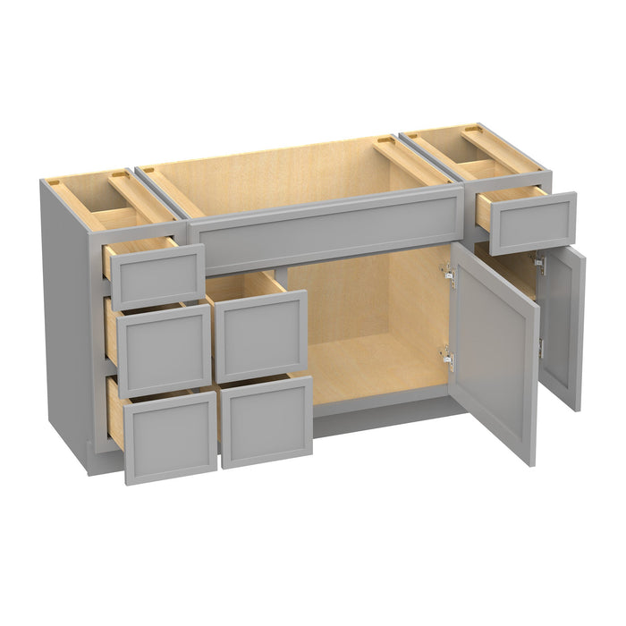 60" Plywood Bathroom Vanity Cabinet without Top - 6 Drawers & 2 Doors - HomeBeyond