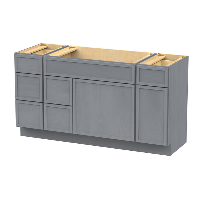 60" Plywood Bathroom Vanity Cabinet without Top - 6 Drawers & 2 Doors - HomeBeyond
