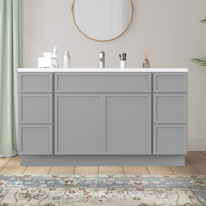 60" Plywood Bathroom Vanity Cabinet without Top - 6 Drawers & 2 Doors - HomeBeyond