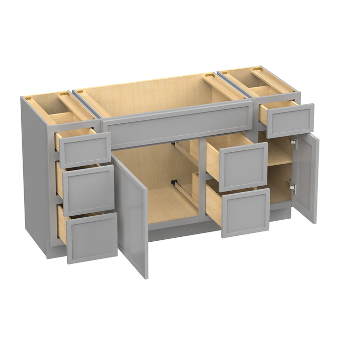 60" Plywood Bathroom Vanity Cabinet without Top - 6 Drawers & 2 Doors - HomeBeyond