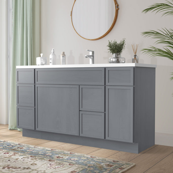 60" Plywood Bathroom Vanity Cabinet without Top - 6 Drawers & 2 Doors - HomeBeyond