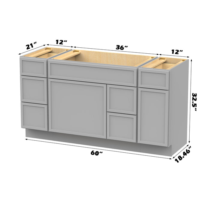 60" Plywood Bathroom Vanity Cabinet without Top - 6 Drawers & 2 Doors - HomeBeyond