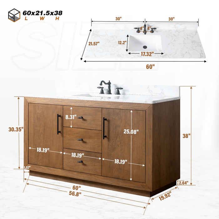 60" Single Sink Bathroom Vanity with Sink and Top, With Soft Closing Doors - HomeBeyond