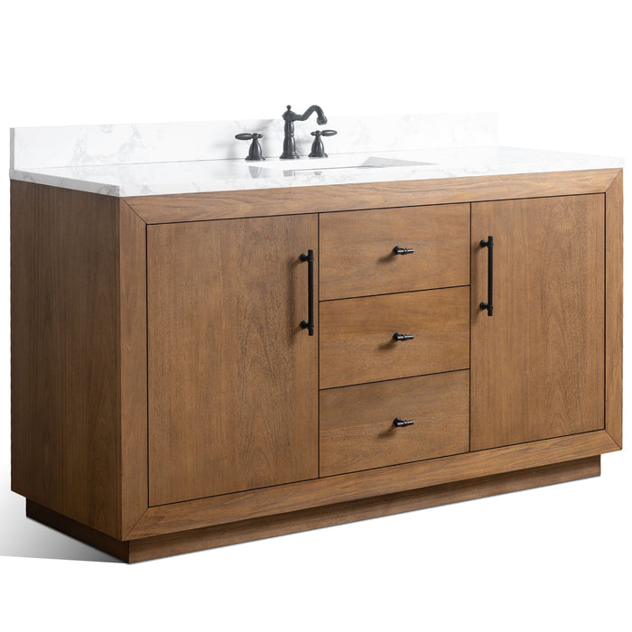 60" Single Sink Bathroom Vanity with Sink and Top, With Soft Closing Doors - HomeBeyond
