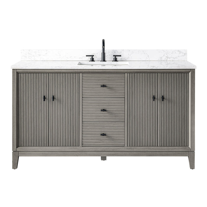 60" Single Sink Freestanding Bath Vanity Cabinet with White Engineered Marble Top - HomeBeyond