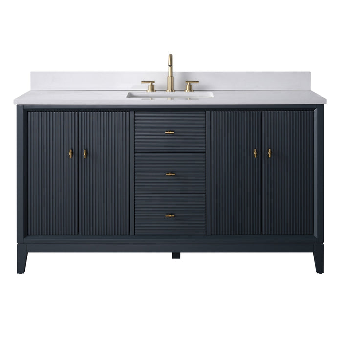 60" Single Sink Freestanding Bath Vanity Cabinet with White Engineered Marble Top - HomeBeyond