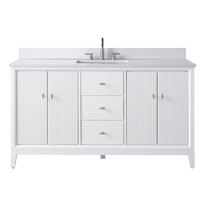 60" Single Sink Freestanding Bath Vanity Cabinet with White Engineered Marble Top - HomeBeyond