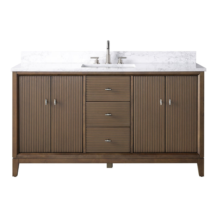 60" Single Sink Freestanding Bath Vanity Cabinet with White Engineered Marble Top - HomeBeyond