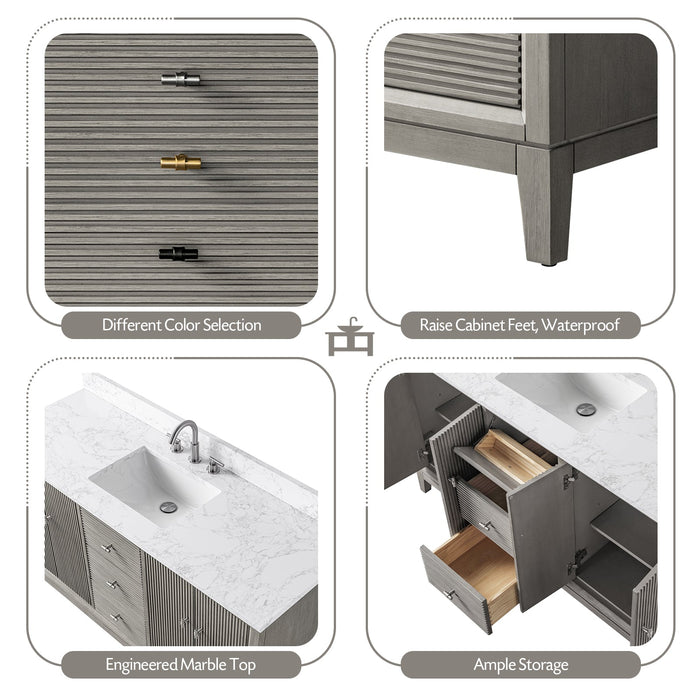 60" Single Sink Freestanding Bath Vanity Cabinet with White Engineered Marble Top - HomeBeyond